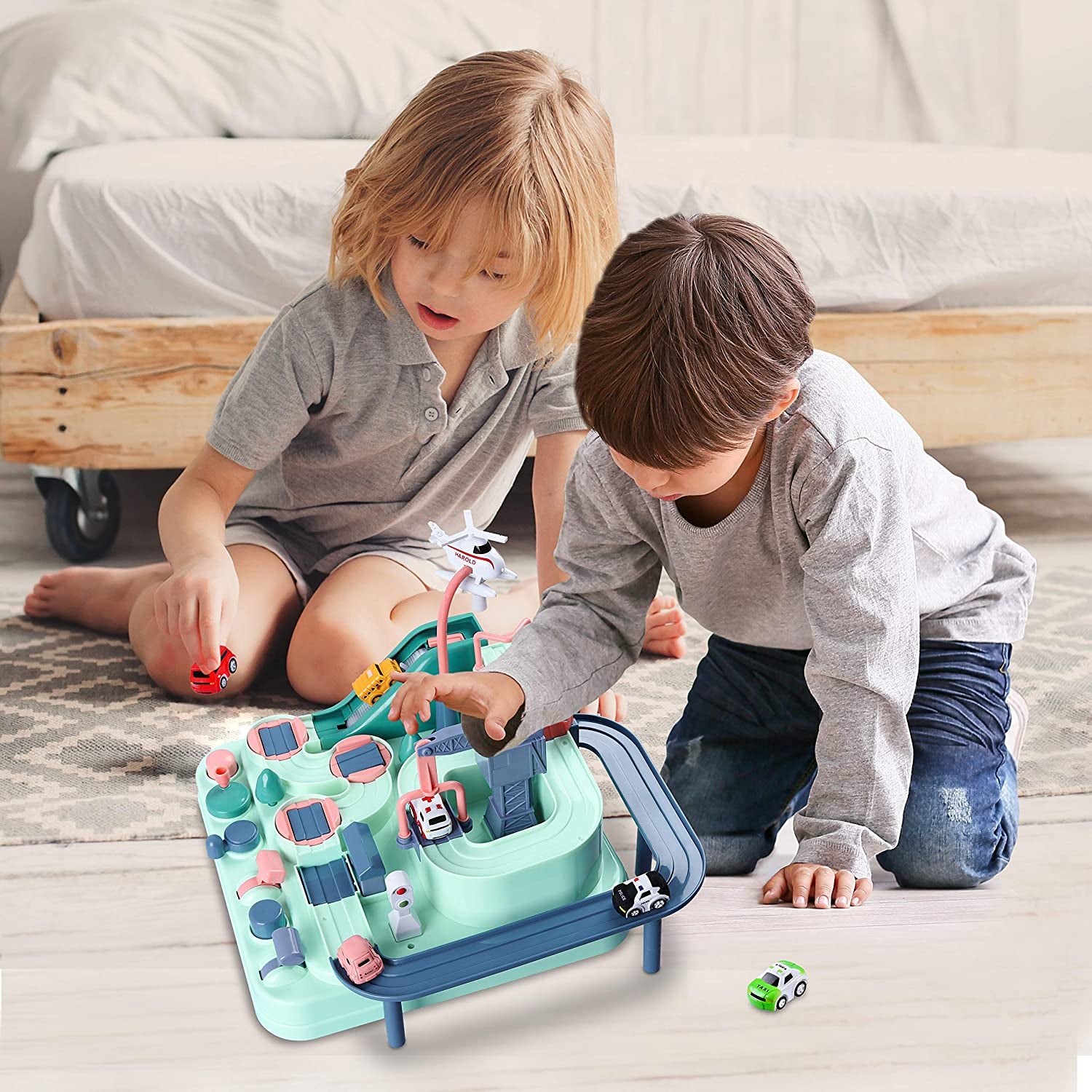 Kids Race Tracks for Boys Car Adventure Toys Gifts for Age 2 3 4 5 6 Year Old Boys Girls, Puzzle Car Tracks Playsets City Rescue Toy Preschool Educational Car Toys Games for Toddlers