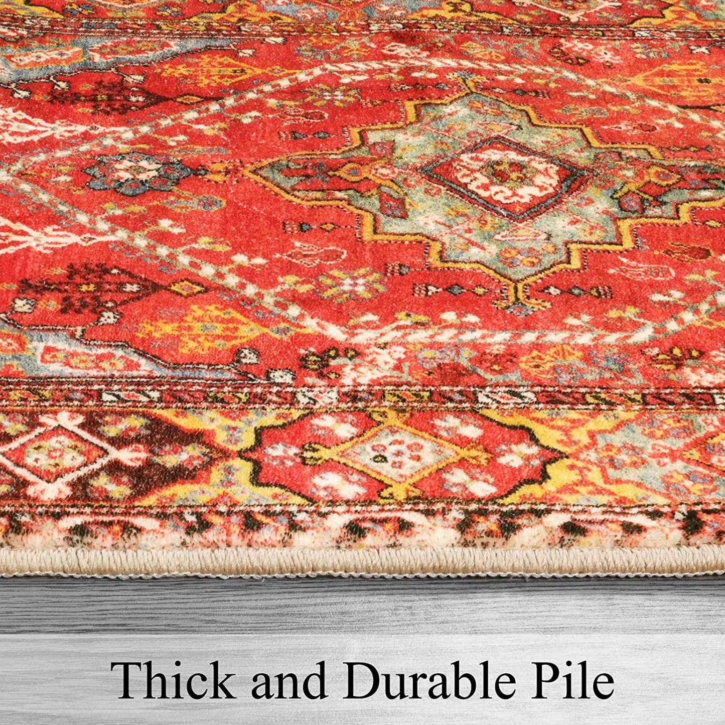 Oriental Floral Area Rug 3X5 Persian Distressed Living Room Throw Rug Boho Trible Indoor Washable Accent Rug Faux Wool Non-Slip Collection Floor Carpets for Sofa Dining Room Bedroom-Orange