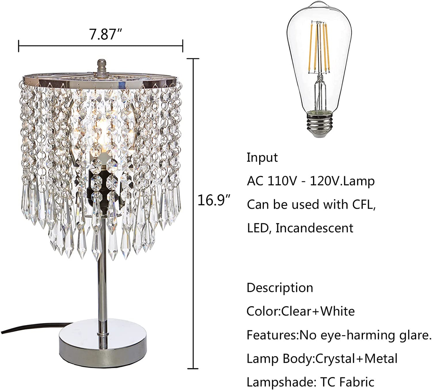 Chrome Crystal Table Lamp,Modern Crystal Touch Desk Lamp for Bedroom,Silver Desk Lamp with Crystal Shade for Bedrooms,Living Room,Bedside