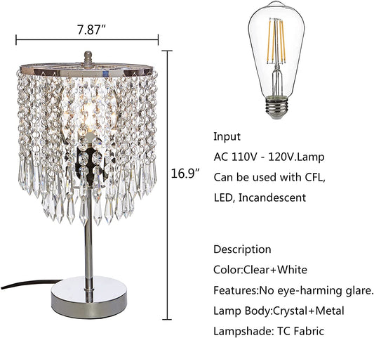 Chrome Crystal Table Lamp,Modern Crystal Touch Desk Lamp for Bedroom,Silver Desk Lamp with Crystal Shade for Bedrooms,Living Room,Bedside