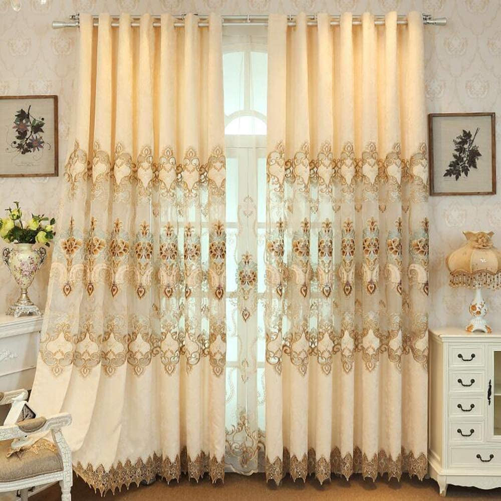 European Luxury Sheer Curtains 84 Inches Long for Bedroom Floral Embroidered Semi Sheer Voile Curtain Panels Window Drapery Curtain Tulle for Patio Door Rod Pocket 1 Panel W52 X H84 Inch