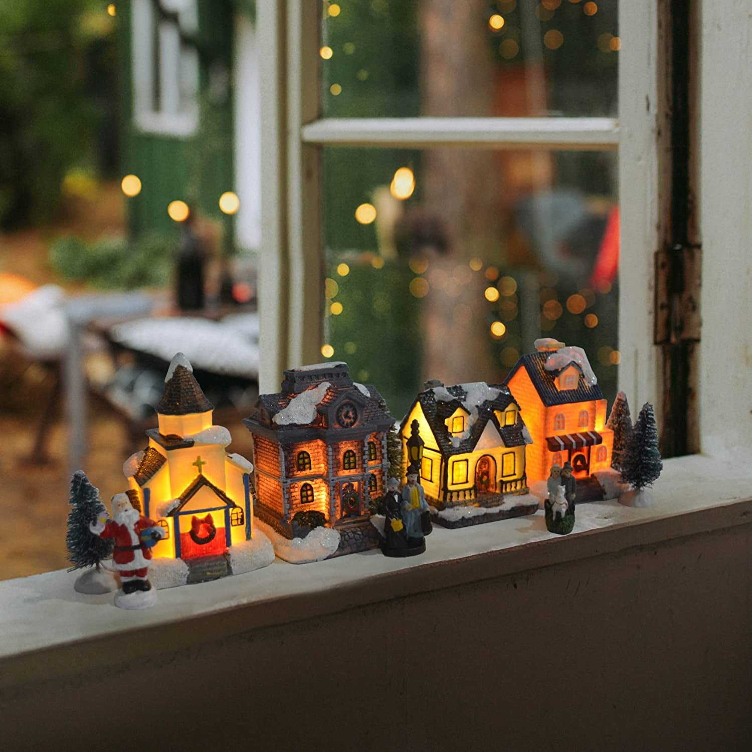 Christmas Village Sets - LED Lighted Christmas Village Houses with Figurines, Christmas Village Collection Indoor Room Decor - Collectible Buildings (12 PCS)