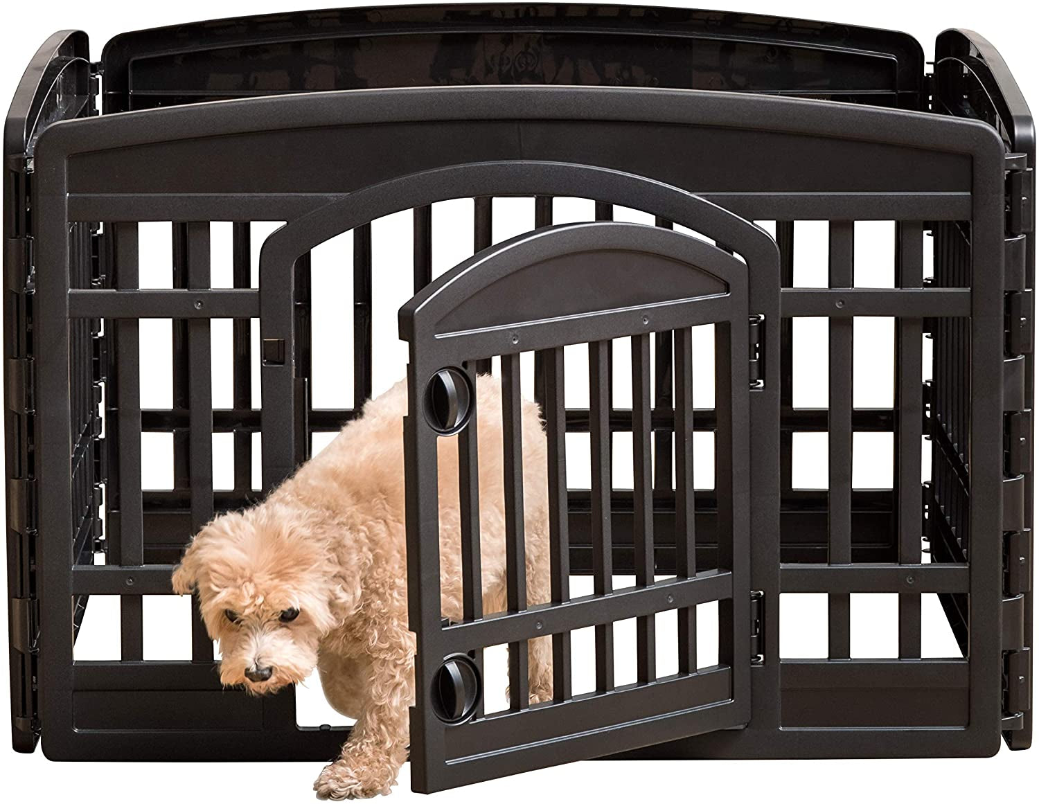 IRIS USA Dog Playpen, Exercise Pet Playpen with Door for Small & Medium Dogs, 4-Panel, 24" H, Black