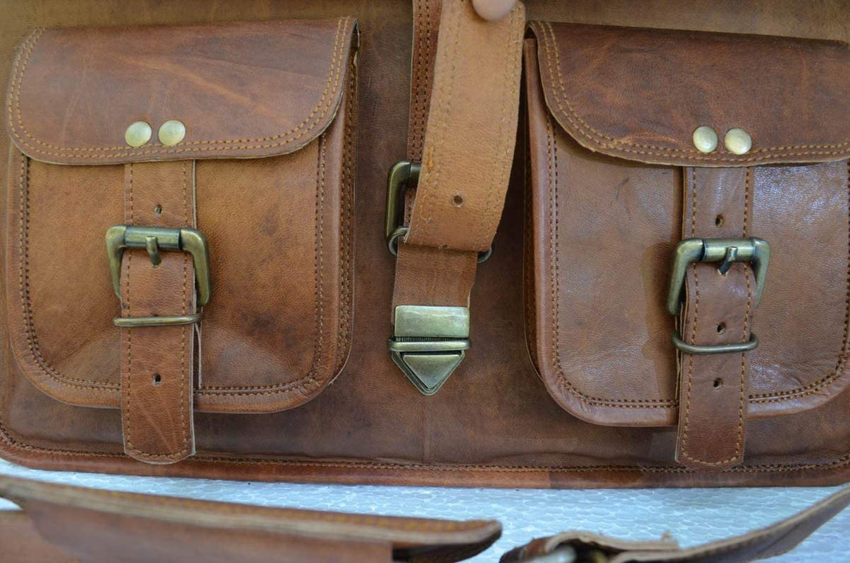 KPL 14 Inch Leather Crossbody Bags Purse Women Shoulder Bag Satchel Ladies Tote Travel Purse Full Grain Leather (Tan Brown)