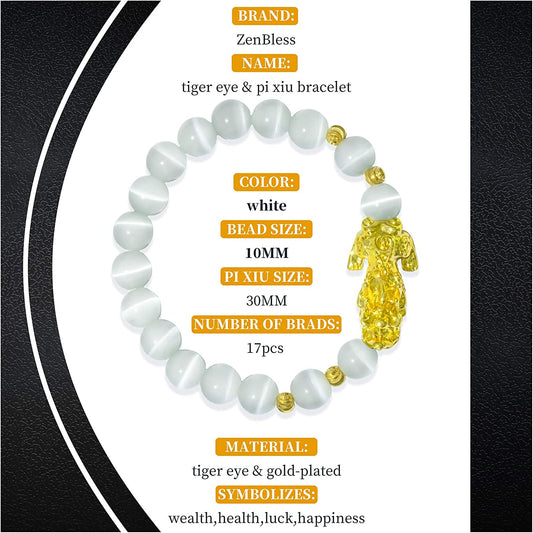 Feng Shui Bracelet for Women Natural Tiger Eye Bracelet 18K Gold Plated Pixiu Bracelet Yoga Mala Beads Good Luck Friendship Bracelets for Women