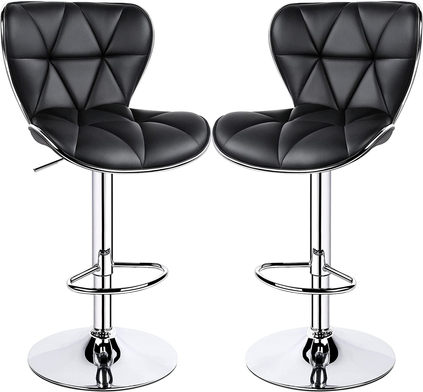 2Pcs Adjustable Bar Stools PU Leather Swivel Bar Chair with Shell Back Black Pub Chairs Counter Height Home Kitchen Dining Room Chairs