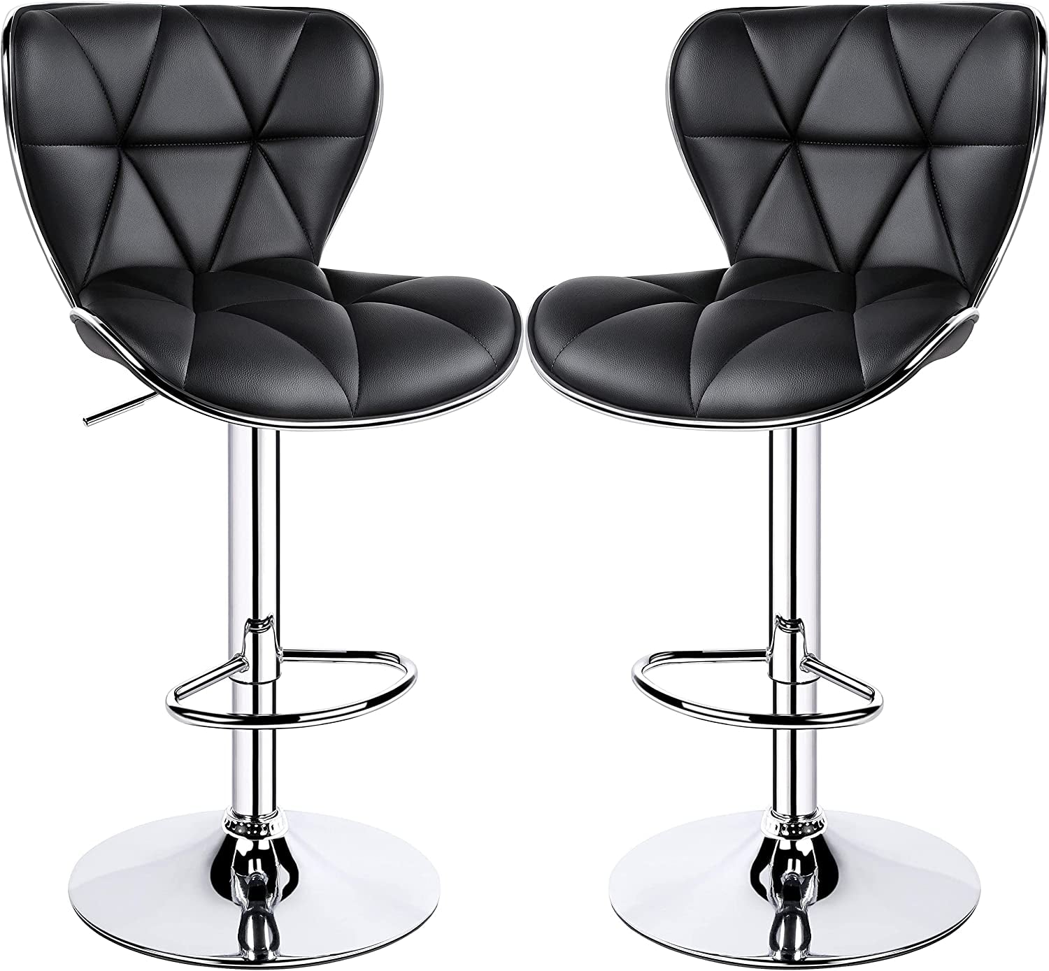 2Pcs Adjustable Bar Stools PU Leather Swivel Bar Chair with Shell Back Black Pub Chairs Counter Height Home Kitchen Dining Room Chairs