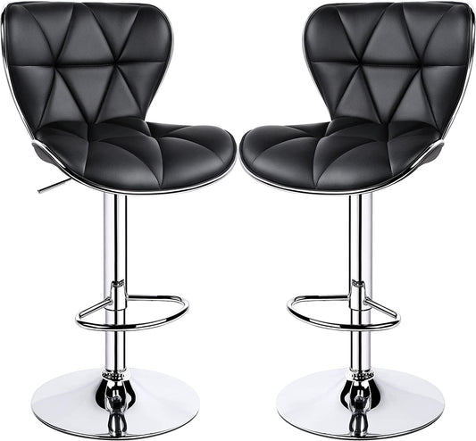 2Pcs Adjustable Bar Stools PU Leather Swivel Bar Chair with Shell Back Black Pub Chairs Counter Height Home Kitchen Dining Room Chairs