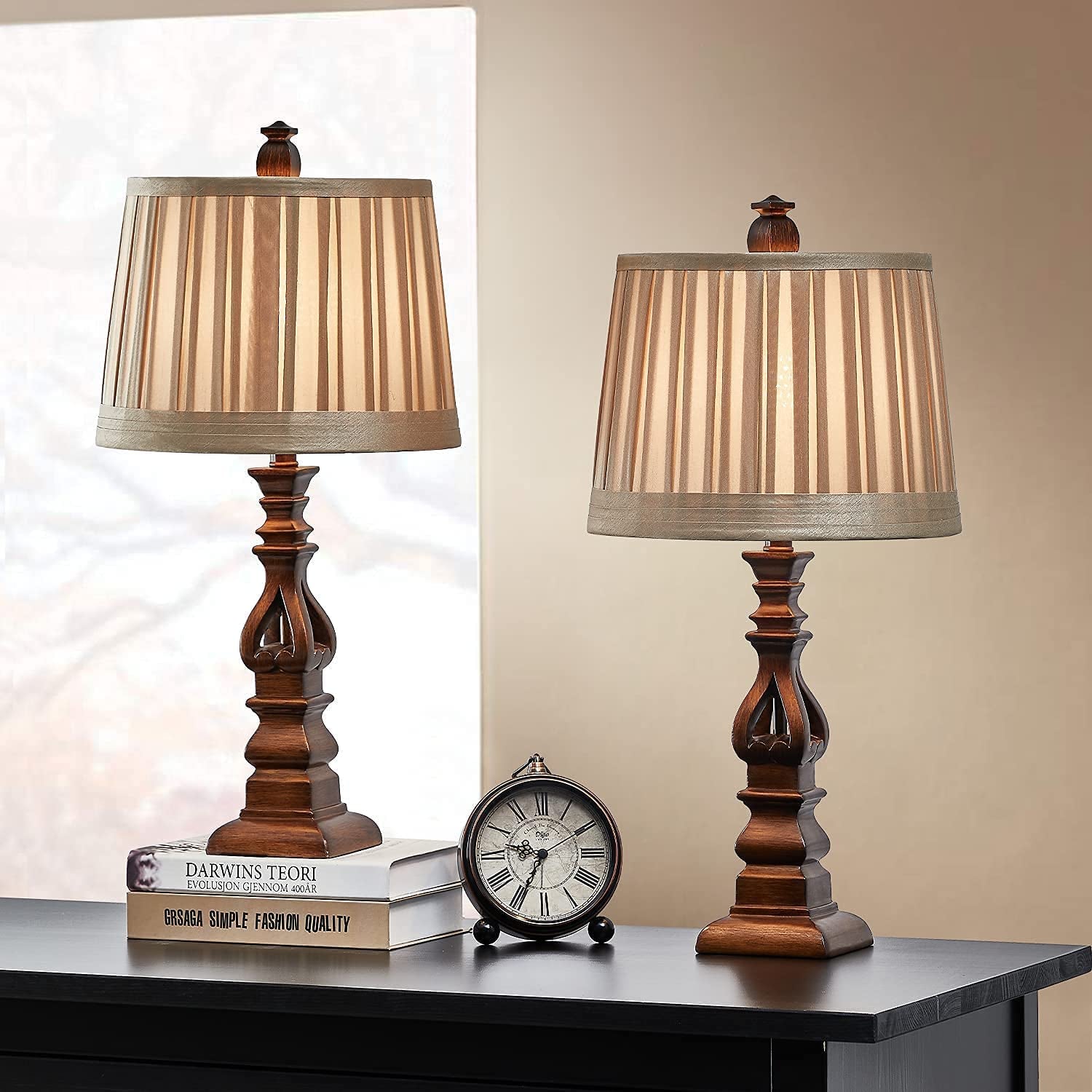 24" Table Lamp Set of 2 for Living Room Bedside Table Desk Lamps for Bedroom Kids Room Office Rustic Table Lamps Resin Brown