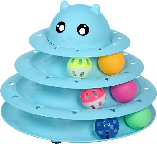 Cat Toy Roller 3-Level Turntable Cat Toy Balls with Six Colorful Balls Interactive Kitten Fun Mental Physical Exercise Puzzle Toys.