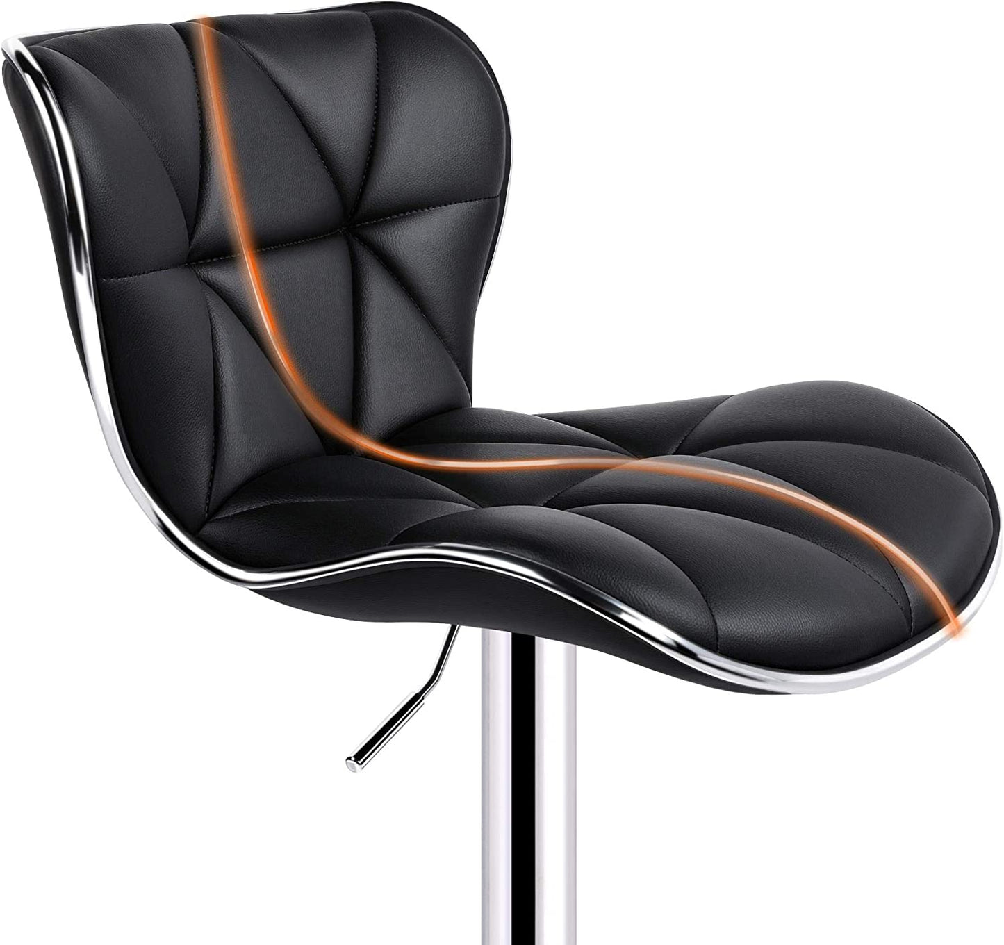2Pcs Adjustable Bar Stools PU Leather Swivel Bar Chair with Shell Back Black Pub Chairs Counter Height Home Kitchen Dining Room Chairs