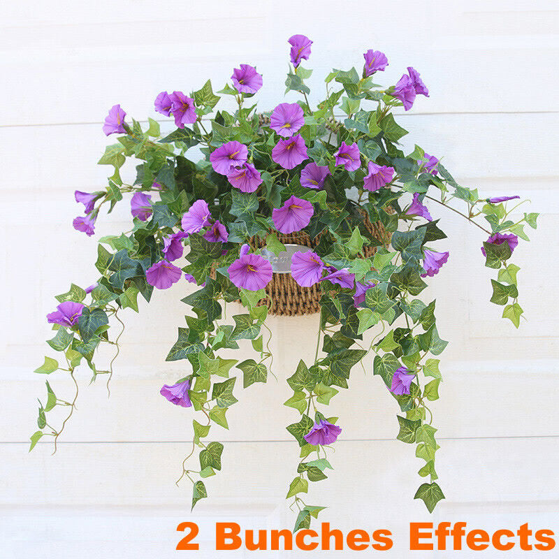 Artificial Hanging Basket Fake Silk Morning Glory Flower Vine Home Wedding Decor