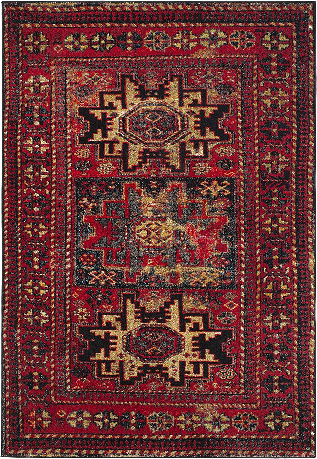 Vintage Hamadan Collection 4' X 6' Red / Multi VTH213A Oriental Traditional Persian Non-Shedding Living Room Bedroom Accent Rug