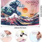 The Great Wave Tapestry Japanese Ocean Wave Wall Decorations Cherry Blossom Tree Backdrop Sunset Tapestry Wall Hanging Kanagawa Tapestry for Japanese Party Home Decorations (59 X 78.7 Inch)
