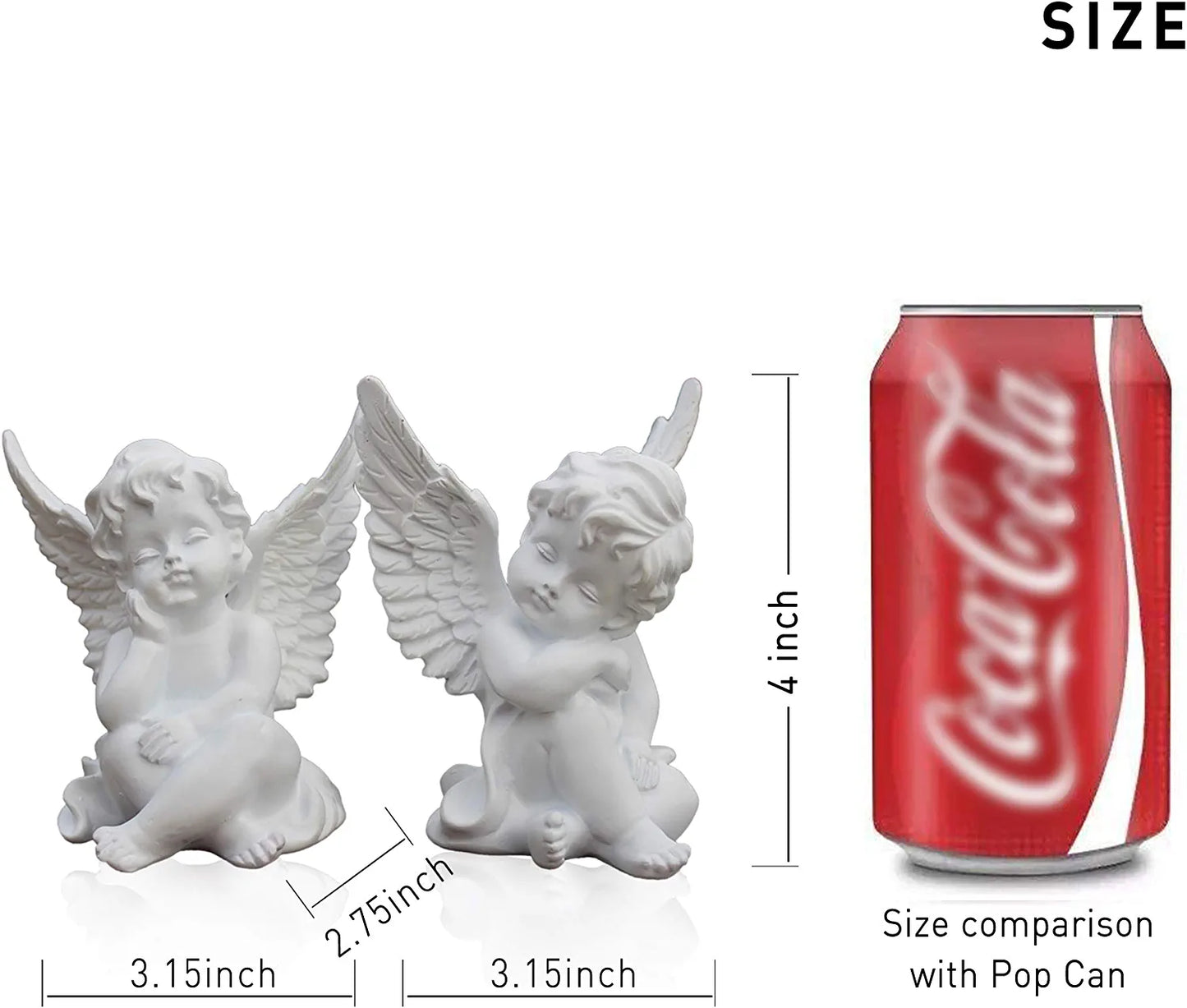 Set of 2 Cherubs Angels Resin Garden Statue Figurine, Indoor Outdoor Home Garden Decoration, Adorable Angel Sculpture Memorial Statue 4"
