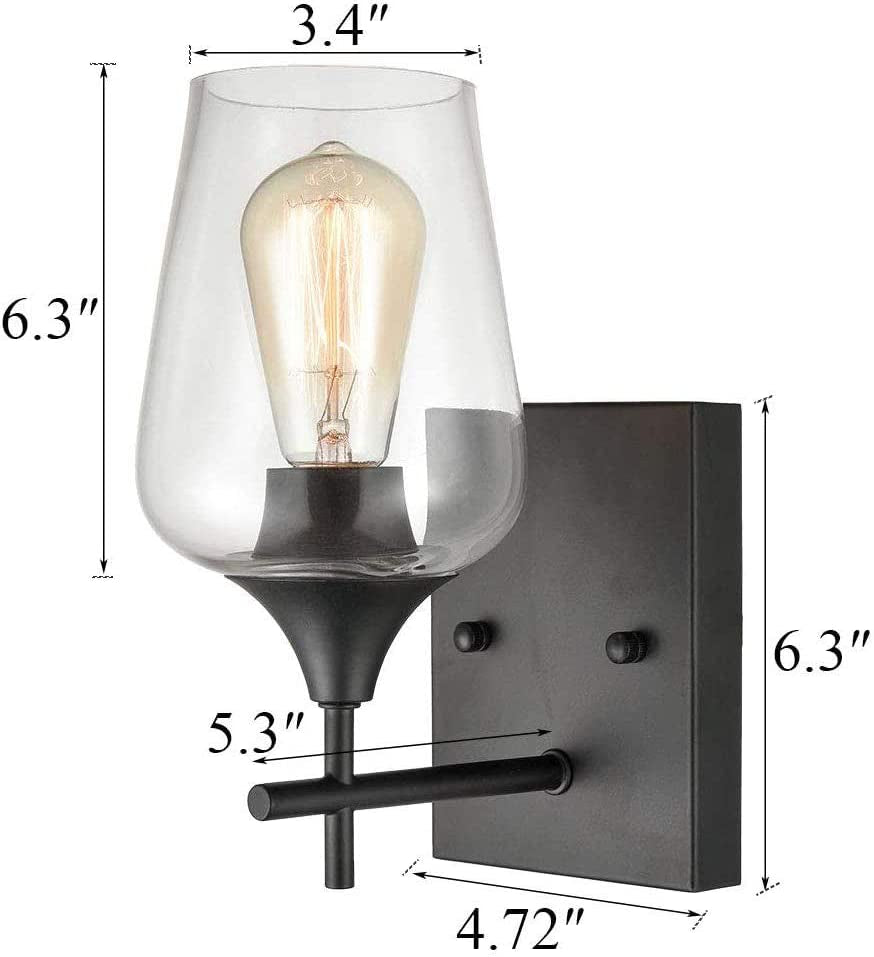 Industrial Glass Wall Sconces Lighting 2-Pack Bathroom Vanity Light Black Finish