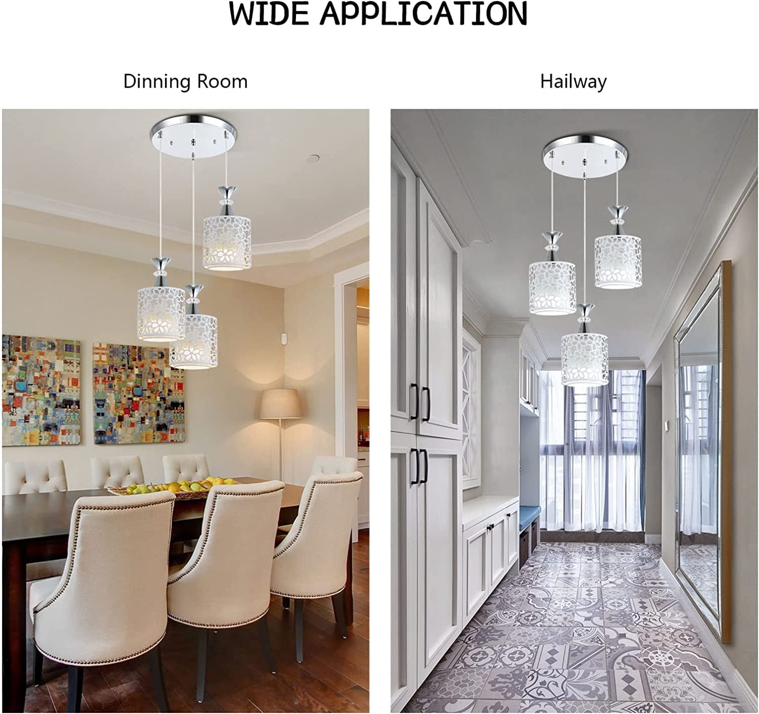 NOPTEG 3 Lights Modern Petal Ceiling Light LED Pendant Lamp Dining Room Chandelier (White)