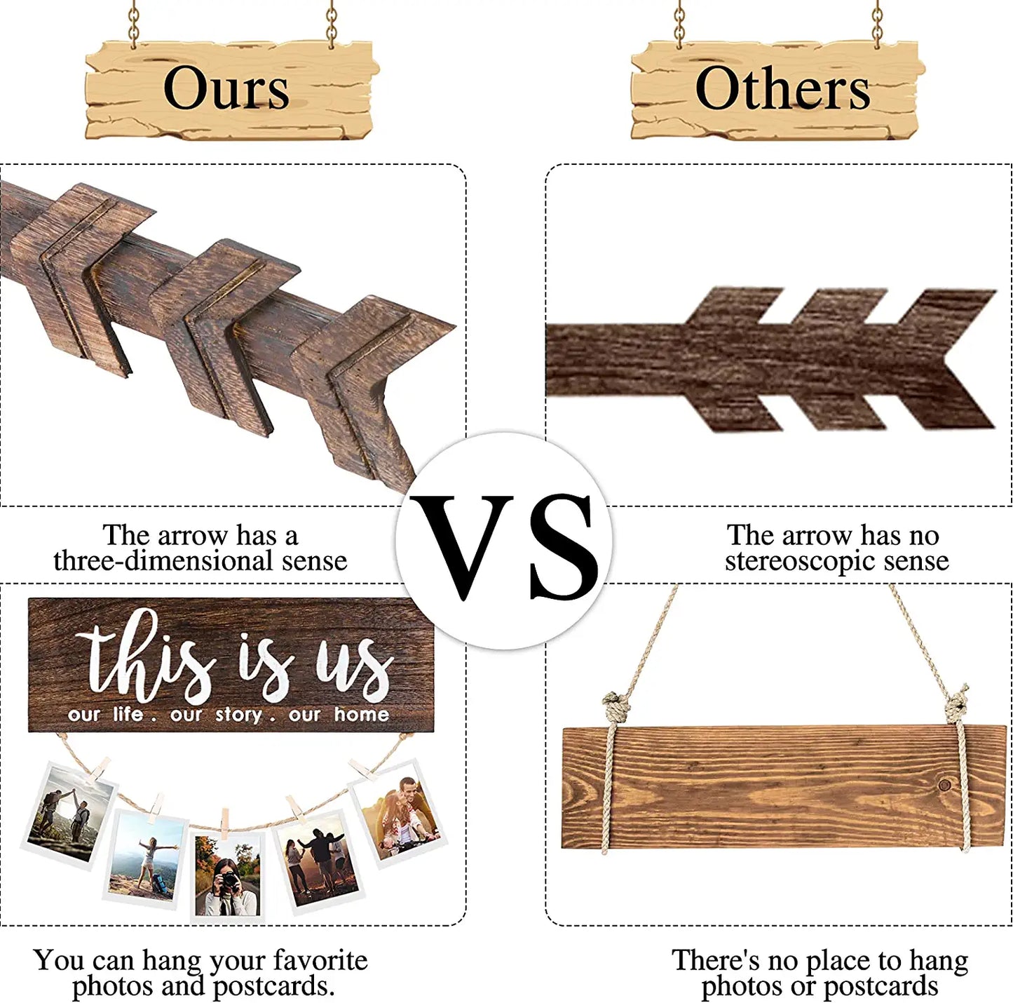 4Pcs Farmhouse Rustic Wall Decor Signs, This Is Us Wooden Wall Art Sign, Together Hanging Wooden Sign and 2Pcs Wood Arrow Signs for Housewarming Gift Home Decor Living Room Bedroom Wall Decor