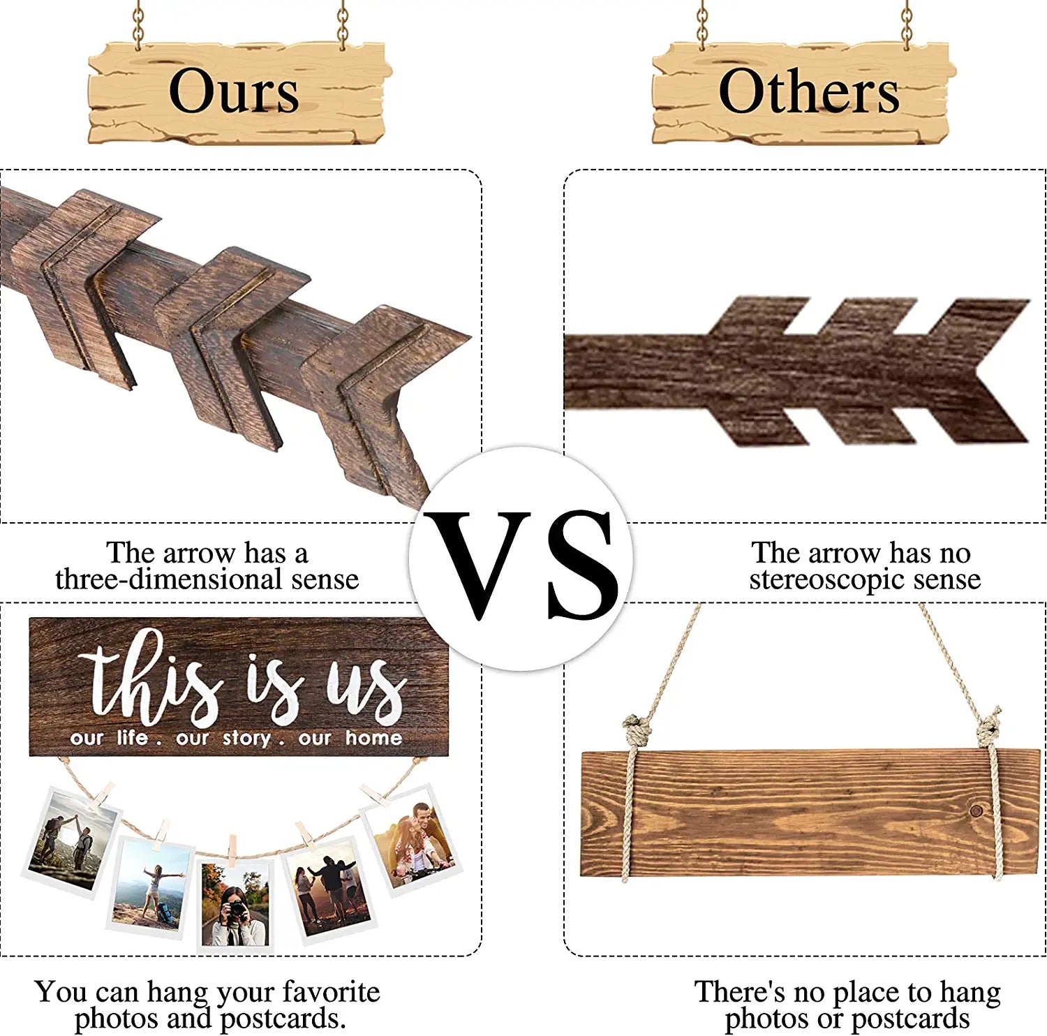 4Pcs Farmhouse Rustic Wall Decor Signs, This Is Us Wooden Wall Art Sign, Together Hanging Wooden Sign and 2Pcs Wood Arrow Signs for Housewarming Gift Home Decor Living Room Bedroom Wall Decor