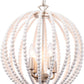 Boho Wood Beaded Pendant Light Candle Style Globe Chandelier White Finishing for Bedroom, Kitchen Island, Girl Room 4-Light