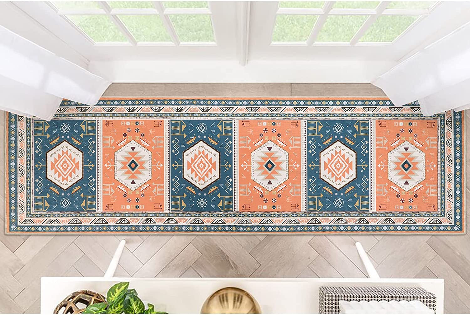 Traditional Tribal Rug Runner 2X 6 Vintage Entryway Runners for Hallways with Rubber Backing Non-Shedding Washable Kitchen Runner Rug for Living Room Bedroom Laundry Room