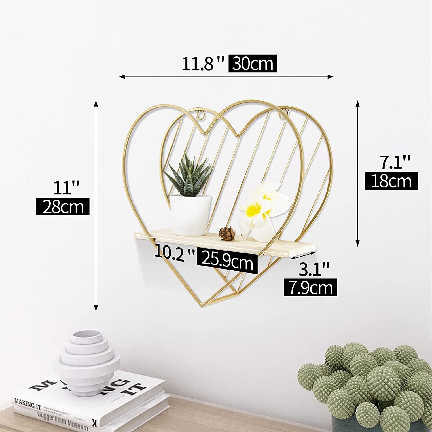 Gold Wall Shelf Metal Heart Floating Shelves Bedside Cute Romantic Modern Wall Cute Unique Gifts for Nursery Room Kids Children Room Bedroom Bathroom Living Room…