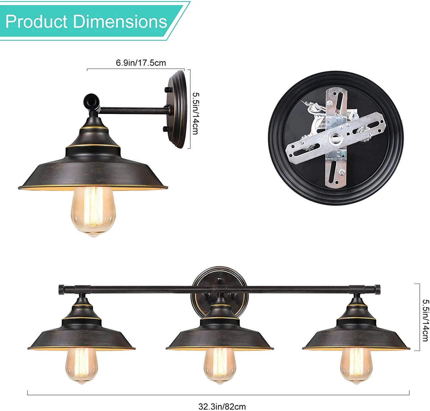 Farmhouse Bathroom Vanity Wall Light Fixture Dark Bronze, Industrial Rustic Style 3-Light Vanity Wall Sconce, Vintage Wall Mount Lamp for Bathroom, Bedroom, Vanity Mirror, Cabinets, Dressing Table