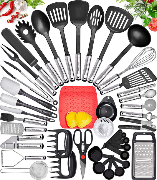 Kitchen Utensils Set - Nylon & Stainless Steel Cooking Utensils Set - Non-Stick Kitchen Utensils with Spatula - 44 Pc Set