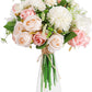 Fake Rose Flower Bouquet with Glass Vase Wedding Centerpiece Decor Artificial Rose Fake Flowers Faux Flower Arrangement for Home Office Decoration Dining Table Centerpiece Bridal Decor