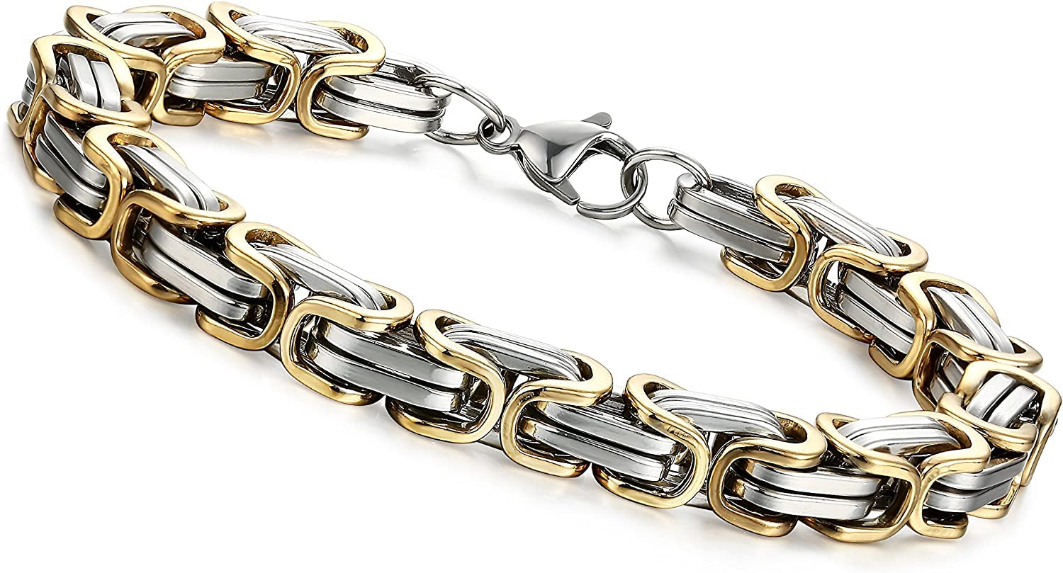 Stainless Steel Male Chain Necklace Byzantine Bracelet for Men Jewelry Sets 8.5 Inch Bracelet