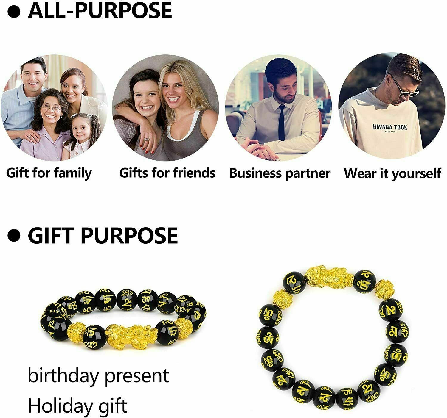 Feng Shui Black Obsidian Beads Bracelet Attract Wealth & Good Luck Bangle Pixiu