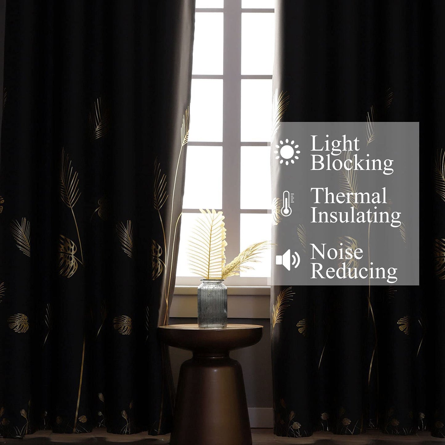 Blackout Curtains for Bedroom Living Room Palm Tree and Wheat Pattern Thermal Insulated Window Curtain Panels for Dining Room, 42Wx84L, Dark Grey, 1Pair