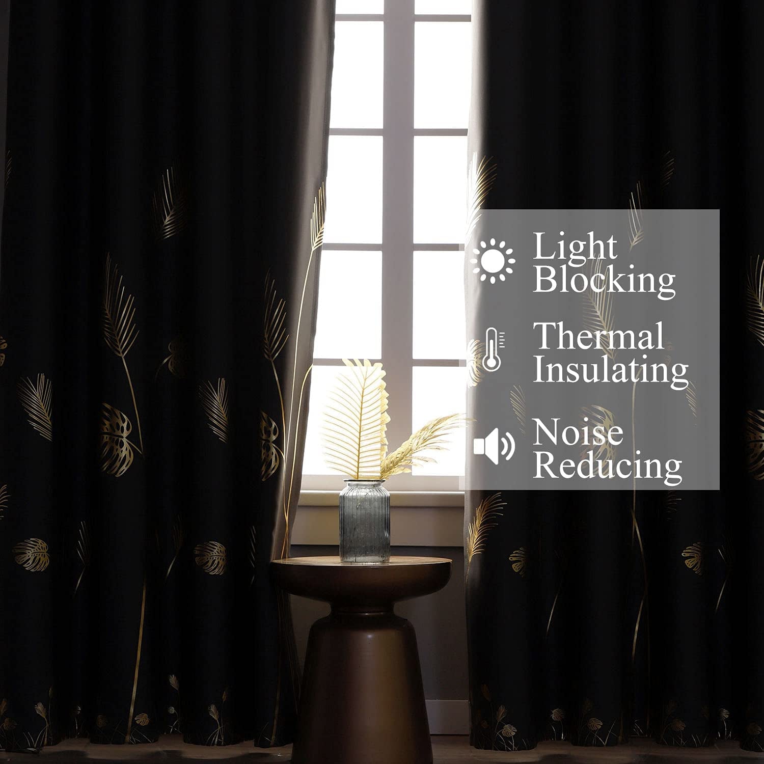 Blackout Curtains for Bedroom Living Room Palm Tree and Wheat Pattern Thermal Insulated Window Curtain Panels for Dining Room, 42Wx84L, Dark Grey, 1Pair