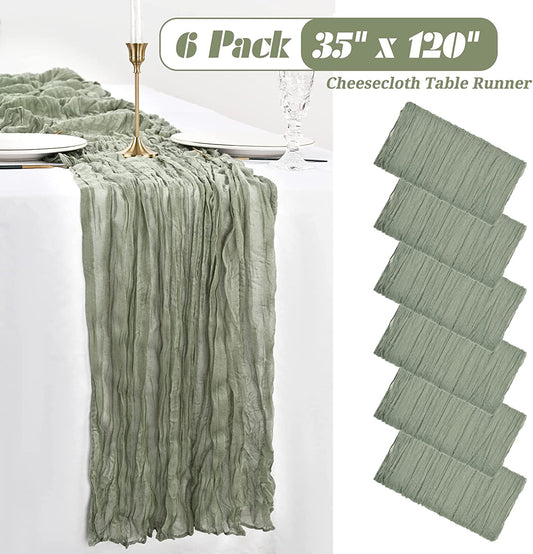 6 Pack Cheesecloth Table Runner Gauze Table Runner 10FT Long Semi-Sheer Table Runner Boho or Rustic Wedding Table Decor for Wedding Decor Arch Draping Bridal Shower Holiday Party (Sage Green)