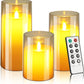 Flameless Candles Flickering with Remote, Battery Operated Candles Pack of 3 with Timer, Plexiglass LED Candles for Home Table Decor(D: 3" X H: 4" 5" 6") (Dark Brown)