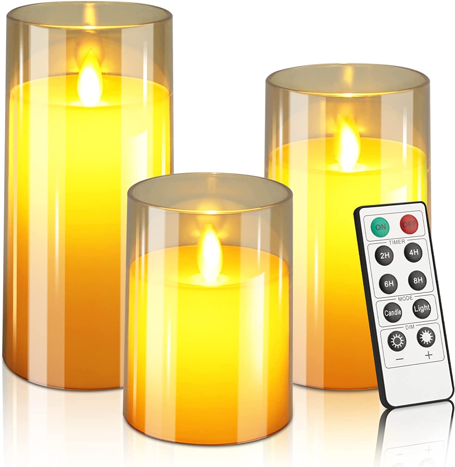 Flameless Candles Flickering with Remote, Battery Operated Candles Pack of 3 with Timer, Plexiglass LED Candles for Home Table Decor(D: 3" X H: 4" 5" 6") (Dark Brown)