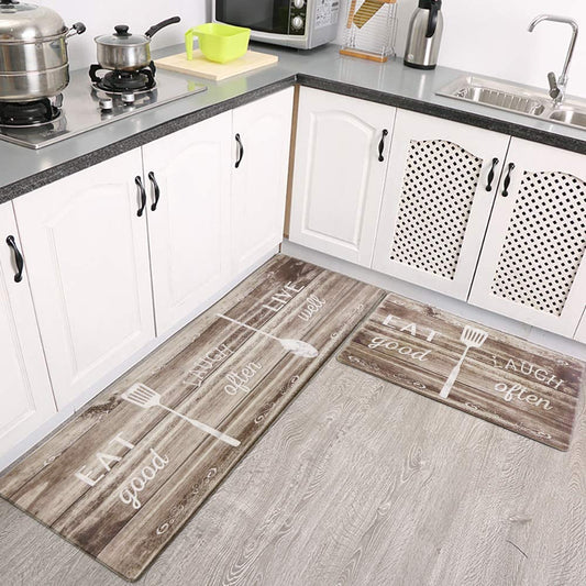 Kitchen Rug Set, Kitchen Floor Mats 2 Piece PVC Leather anti Fatigue Comfort Heavy Duty Standing Mat Waterproof Oil Proof Non-Skid Rubber Back Washable Doormat Bathroom Area Rug Carpet