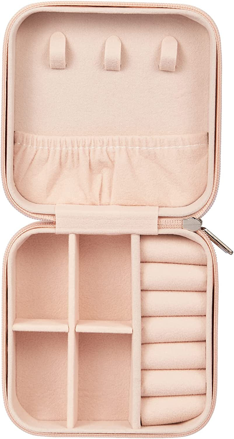 PU Leather Small Jewelry Box, Travel Portable Jewelry Case for Ring, Pendant, Earring, Necklace, Bracelet Organizer Storage Holder Boxes (Pink)