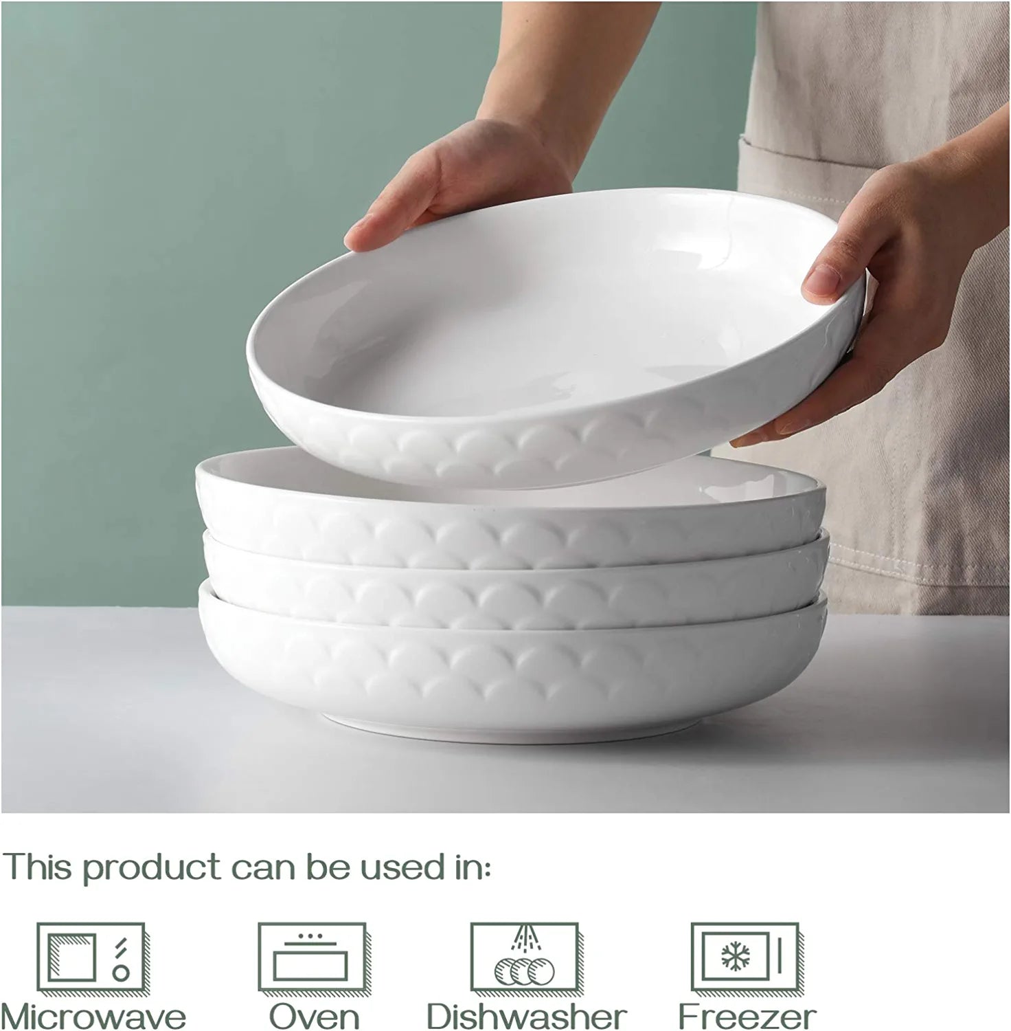 Large Pasta Bowls, Thanksgiving Dishes Christmas Plates, 54 Oz Serving Bowls White Salad Bowls, Ceramic Dinner Bowl and Plate, Pasta Soup Plate, Italian Pasta Bowls Set of 4, House-Warming Gift