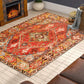 Oriental Floral Area Rug 3X5 Persian Distressed Living Room Throw Rug Boho Trible Indoor Washable Accent Rug Faux Wool Non-Slip Collection Floor Carpets for Sofa Dining Room Bedroom-Orange