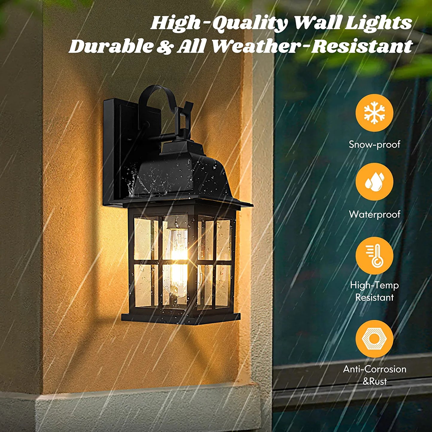 2-Pack Outdoor Light Fixtures Wall Mount, 100% Aluminium Waterproof Exterior Wall Lantern, Anti-Rust outside Black Wall Sconce Porch Lights for House Garage, Doorway, Bulbs Not Included