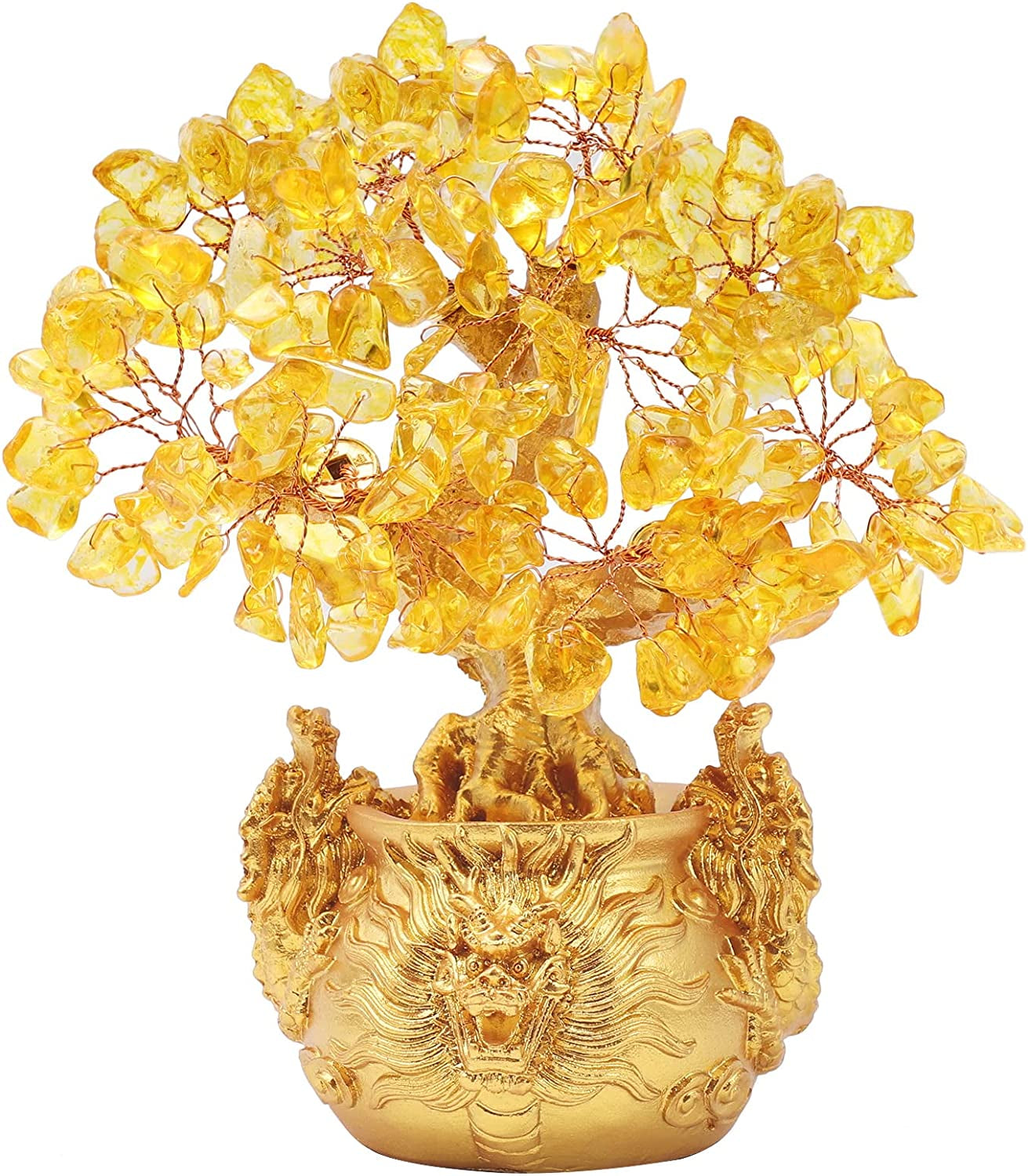 Feng Shui Citrine/Yellow Crytal Money Tree Bonsai with Chinese Decoration for Luck and Wealth