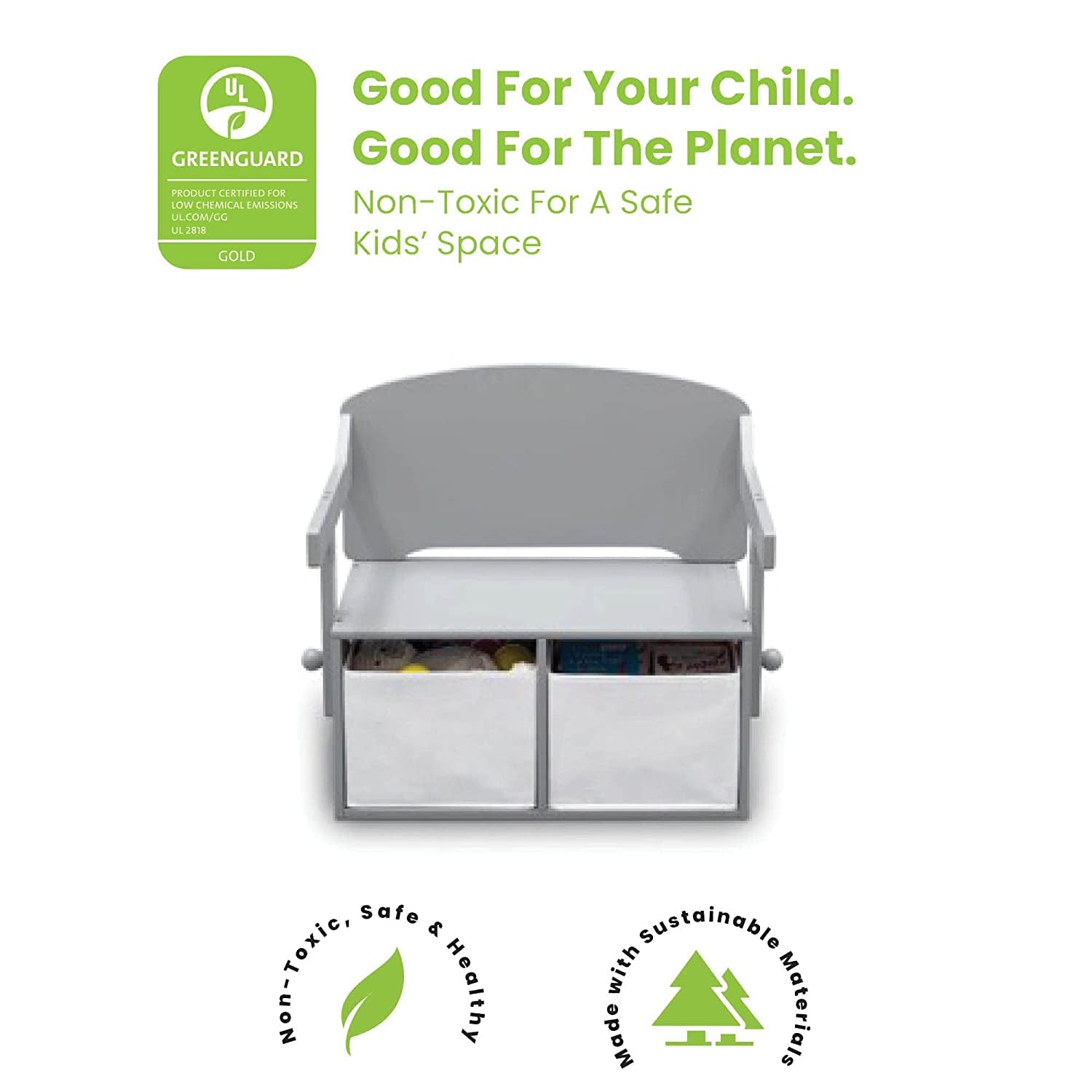 Mysize Kids Convertible Activity Bench - Greenguard Gold Certified, Grey