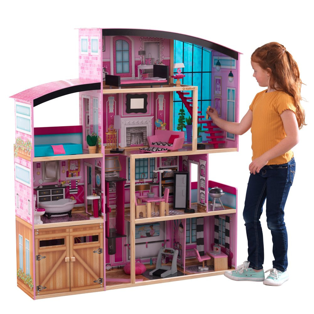 Shimmer Mansion Wooden Dollhouse, over 4 Feet Tall, Lights & Sounds and 30 Pieces