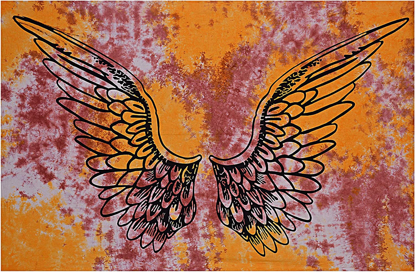 Psychedelic Tie Dye Mandala Angel Wings Hippie Boho Indian Tapestry Wall Hanging Throw Symbolizing Hope Faith Love (Yellow Multi Tie Dye, 30X40 Inches)
