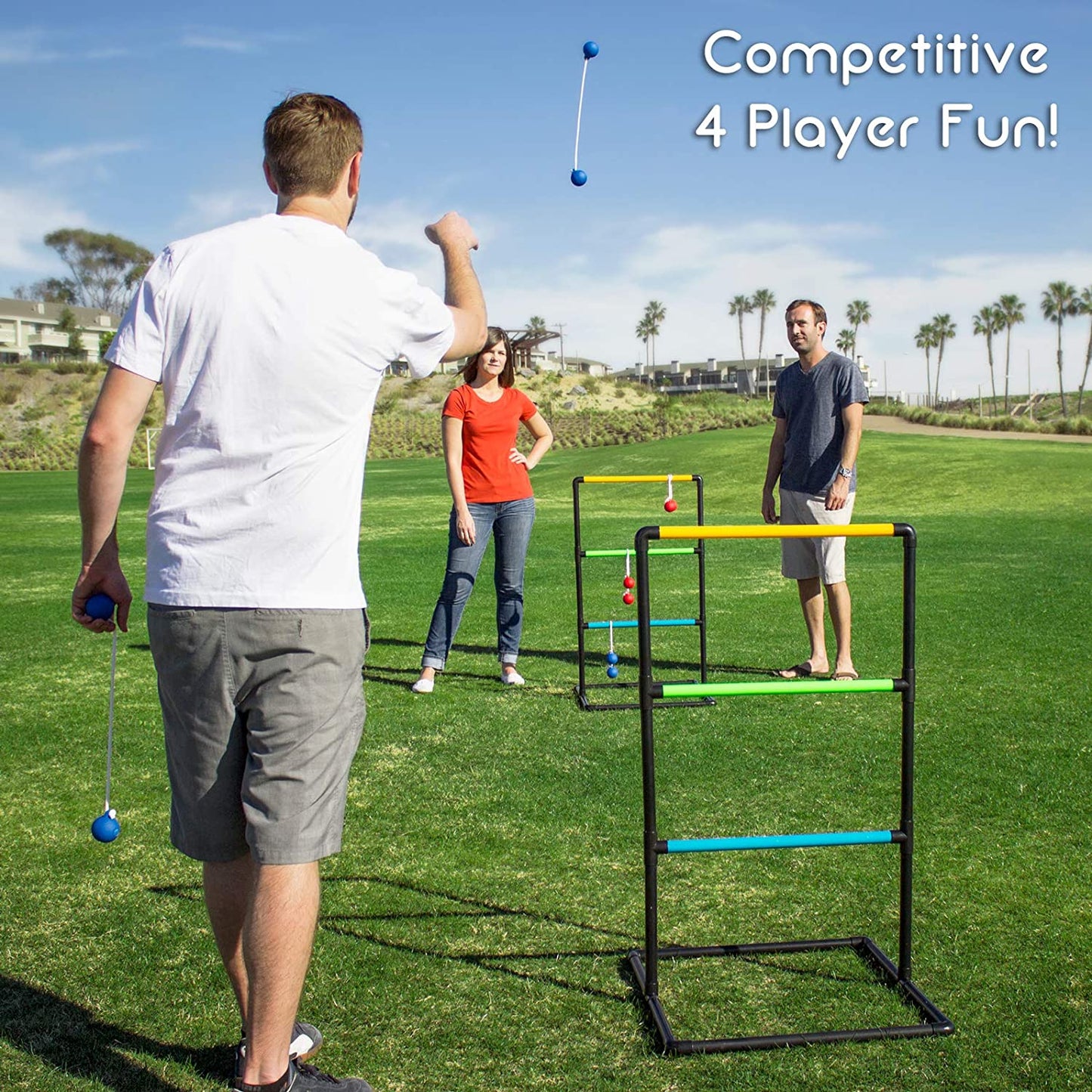 Pro Grade Ladder Toss Indoor/Outdoor Game Set with 6 Soft Rubber Bolo Balls, Travel Carrying Case