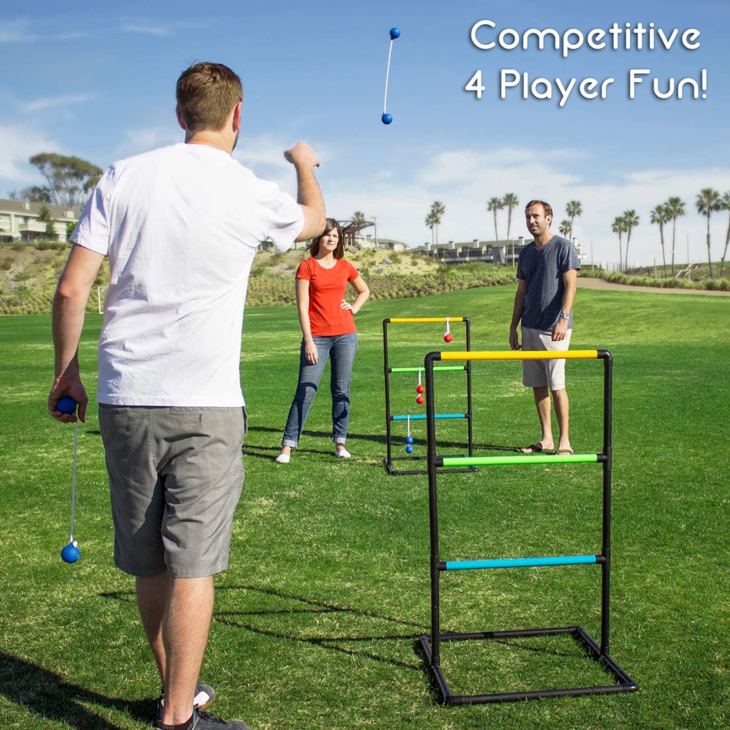 Pro Grade Ladder Toss Indoor/Outdoor Game Set with 6 Soft Rubber Bolo Balls, Travel Carrying Case