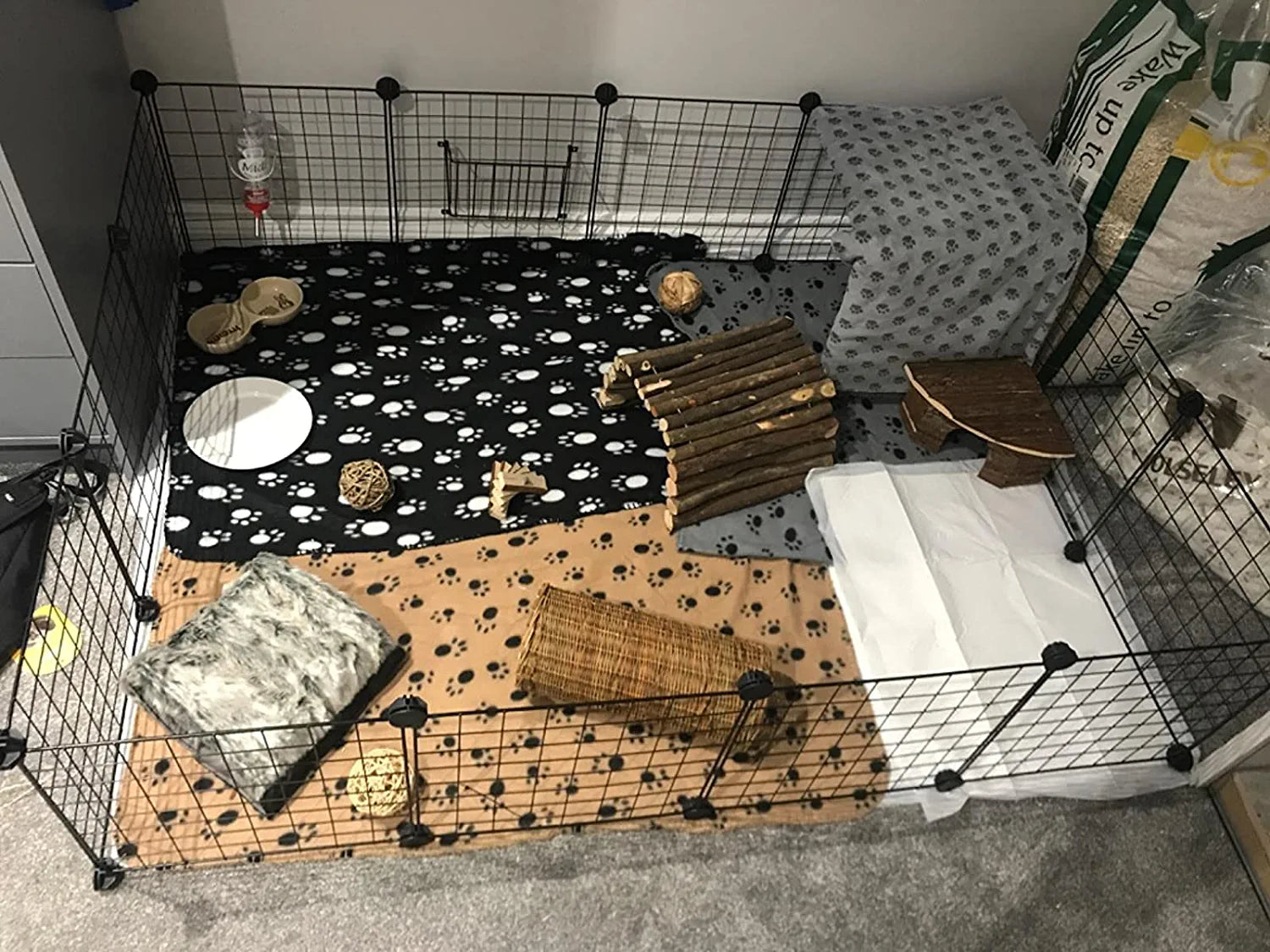 DIY Small Animal Playpen, Pet Playpen, Rabbit Cage, Guinea Pig Cages, Puppy Playpen, Kitten Playpen | Indoor & Outdoor Portable Metal Wire Yard Fence (16Pcs Metal Panels)
