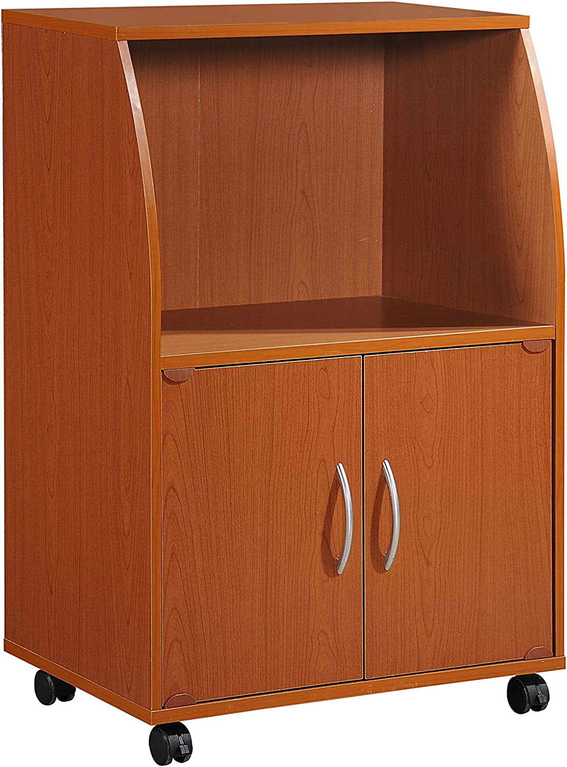 Mini Microwave Cart with Two Doors and Shelf for Storage, Cherry