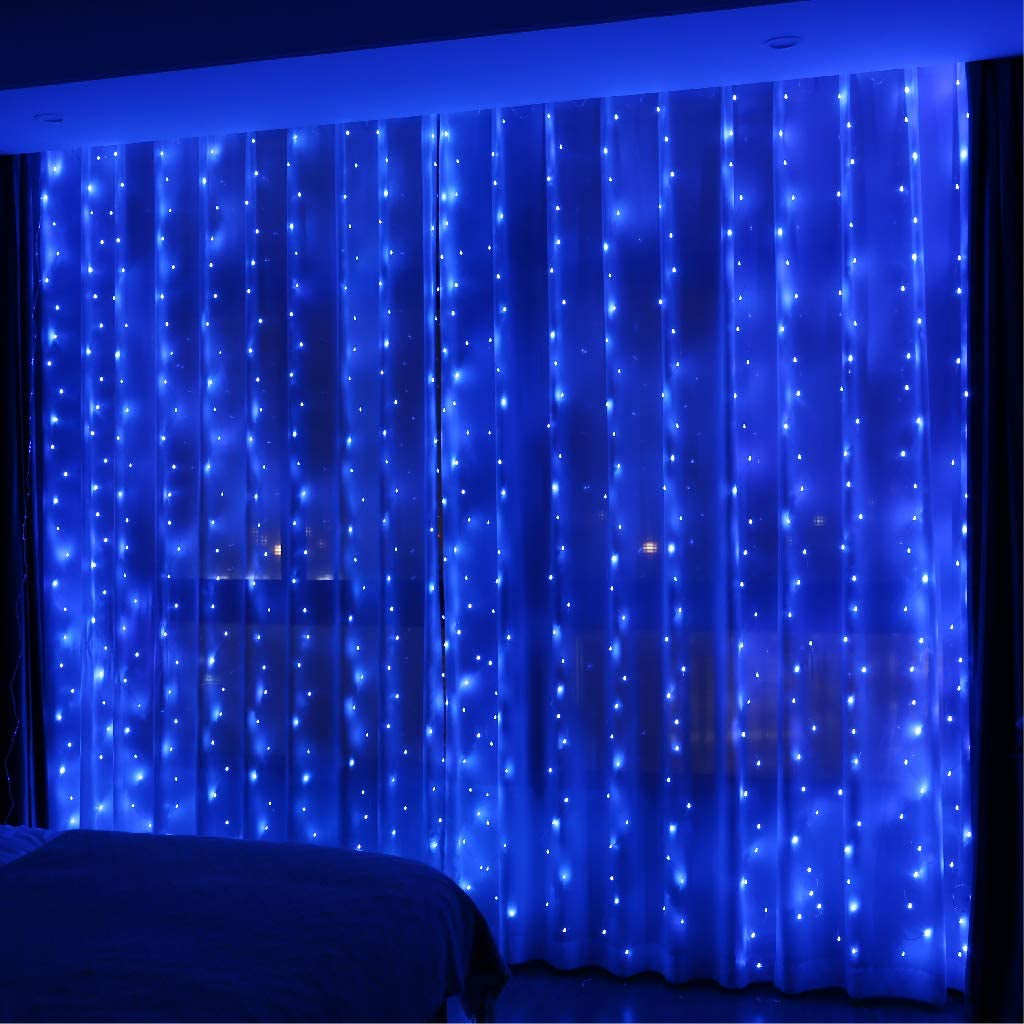 300LED Blue Fairy Curtain Lights with Remote 8 Modes Timer for Bedroom, 9.8X9.8Ft USB Plug in Fairy Hanging String Lights for Outdoor, Weddings, Party, Garden, Wall, Decorations